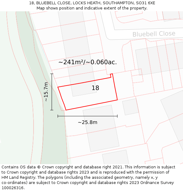 18, BLUEBELL CLOSE, LOCKS HEATH, SOUTHAMPTON, SO31 6XE: Plot and title map