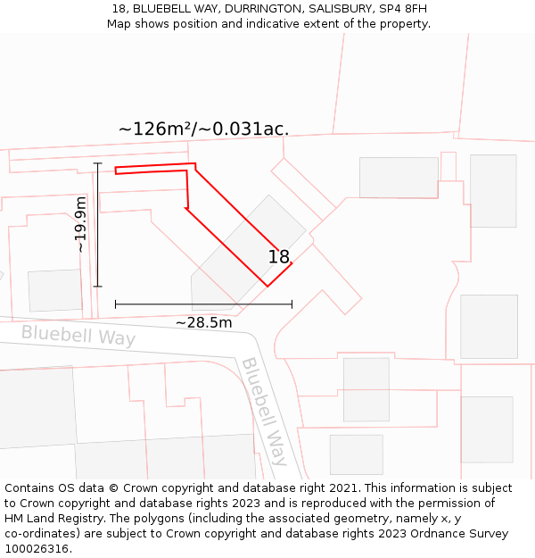 18, BLUEBELL WAY, DURRINGTON, SALISBURY, SP4 8FH: Plot and title map