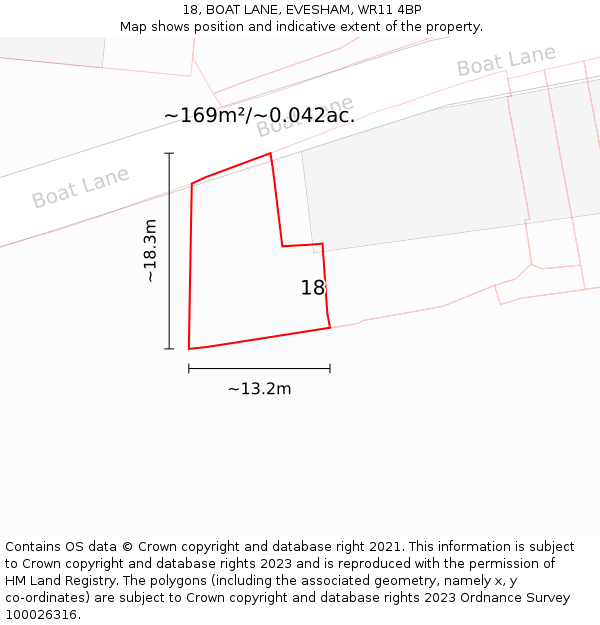 18, BOAT LANE, EVESHAM, WR11 4BP: Plot and title map