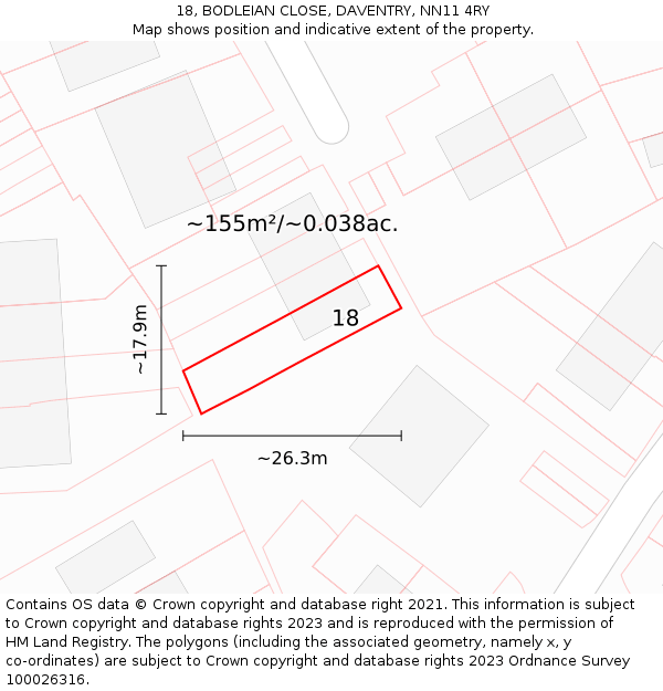 18, BODLEIAN CLOSE, DAVENTRY, NN11 4RY: Plot and title map