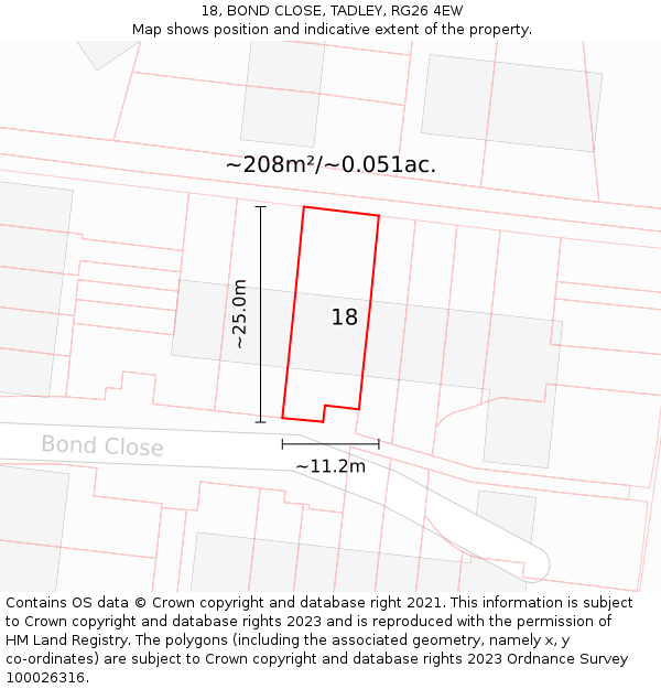 18, BOND CLOSE, TADLEY, RG26 4EW: Plot and title map