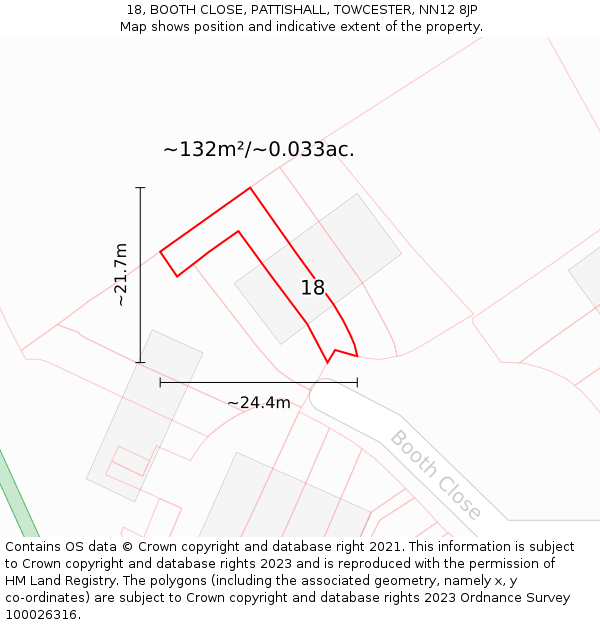 18, BOOTH CLOSE, PATTISHALL, TOWCESTER, NN12 8JP: Plot and title map