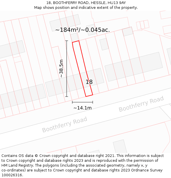 18, BOOTHFERRY ROAD, HESSLE, HU13 9AY: Plot and title map