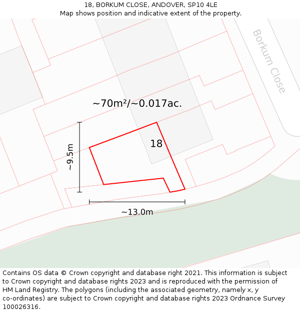 18, BORKUM CLOSE, ANDOVER, SP10 4LE: Plot and title map