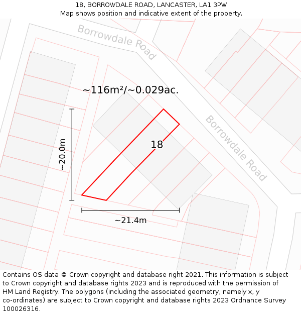 18, BORROWDALE ROAD, LANCASTER, LA1 3PW: Plot and title map