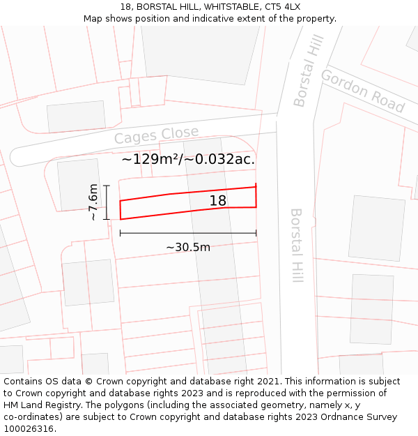 18, BORSTAL HILL, WHITSTABLE, CT5 4LX: Plot and title map