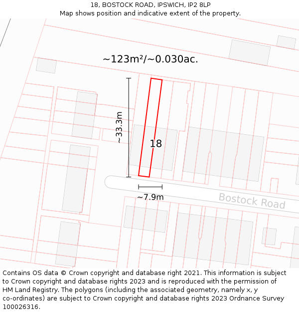 18, BOSTOCK ROAD, IPSWICH, IP2 8LP: Plot and title map
