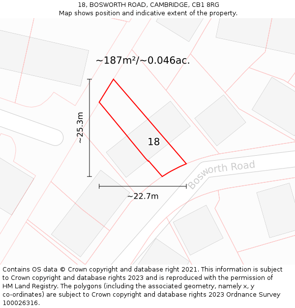18, BOSWORTH ROAD, CAMBRIDGE, CB1 8RG: Plot and title map