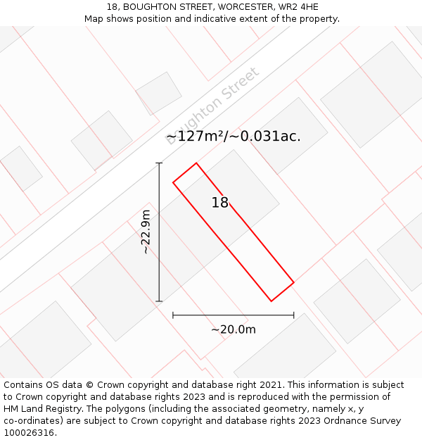 18, BOUGHTON STREET, WORCESTER, WR2 4HE: Plot and title map