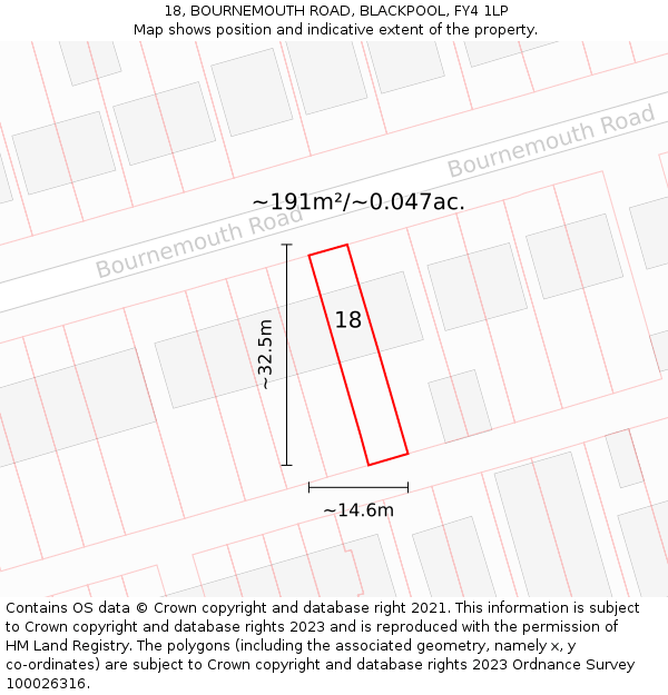 18, BOURNEMOUTH ROAD, BLACKPOOL, FY4 1LP: Plot and title map