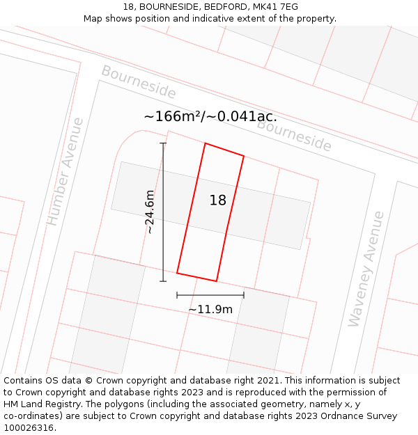 18, BOURNESIDE, BEDFORD, MK41 7EG: Plot and title map