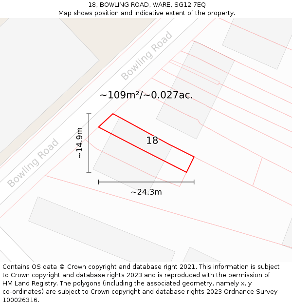18, BOWLING ROAD, WARE, SG12 7EQ: Plot and title map