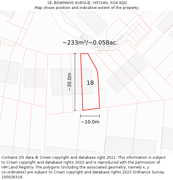 18, BOWMANS AVENUE, HITCHIN, SG4 9QD: Plot and title map