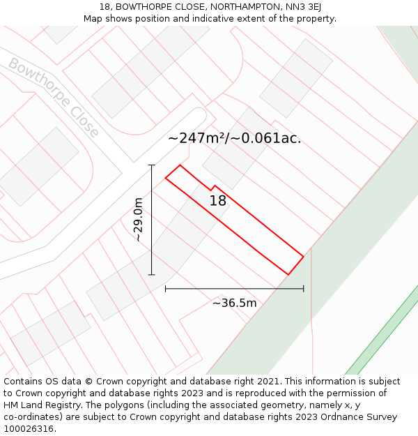 18, BOWTHORPE CLOSE, NORTHAMPTON, NN3 3EJ: Plot and title map