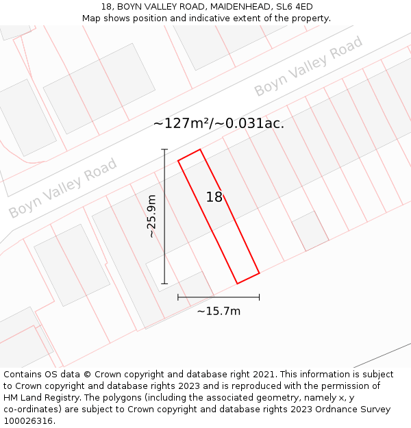 18, BOYN VALLEY ROAD, MAIDENHEAD, SL6 4ED: Plot and title map