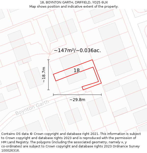18, BOYNTON GARTH, DRIFFIELD, YO25 6UX: Plot and title map