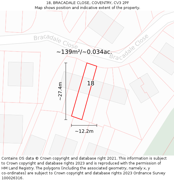 18, BRACADALE CLOSE, COVENTRY, CV3 2PF: Plot and title map