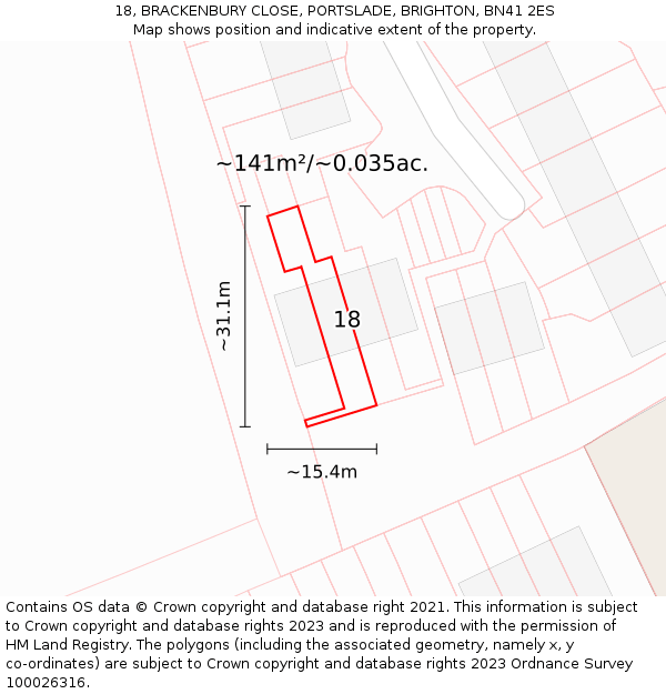 18, BRACKENBURY CLOSE, PORTSLADE, BRIGHTON, BN41 2ES: Plot and title map