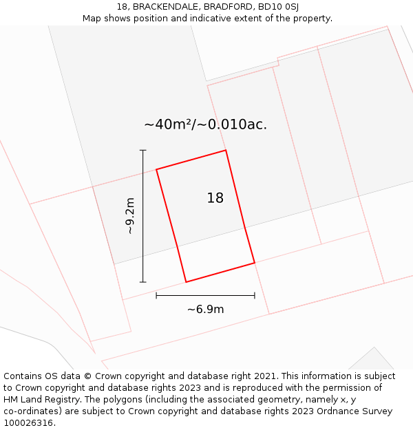 18, BRACKENDALE, BRADFORD, BD10 0SJ: Plot and title map