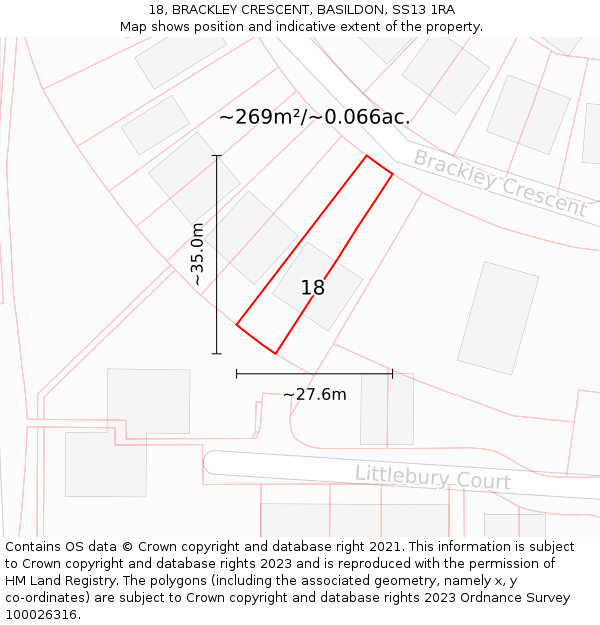 18, BRACKLEY CRESCENT, BASILDON, SS13 1RA: Plot and title map