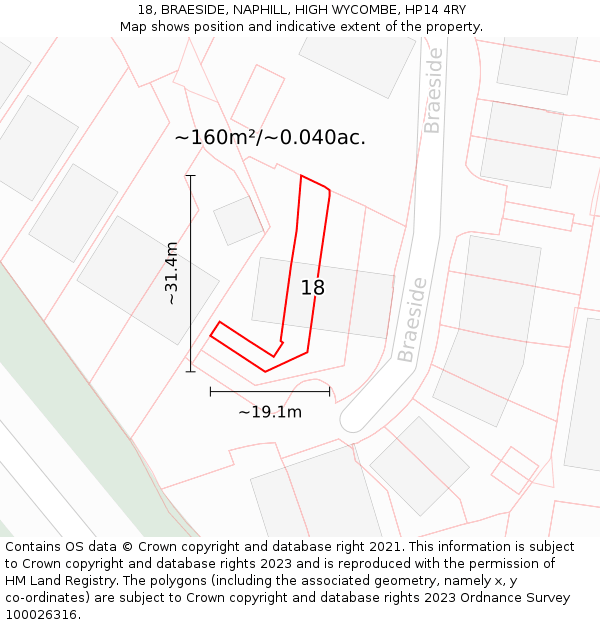 18, BRAESIDE, NAPHILL, HIGH WYCOMBE, HP14 4RY: Plot and title map