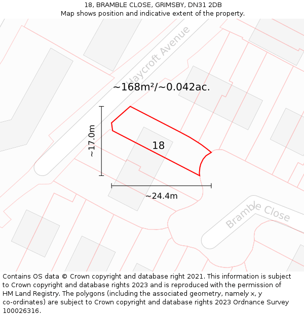 18, BRAMBLE CLOSE, GRIMSBY, DN31 2DB: Plot and title map