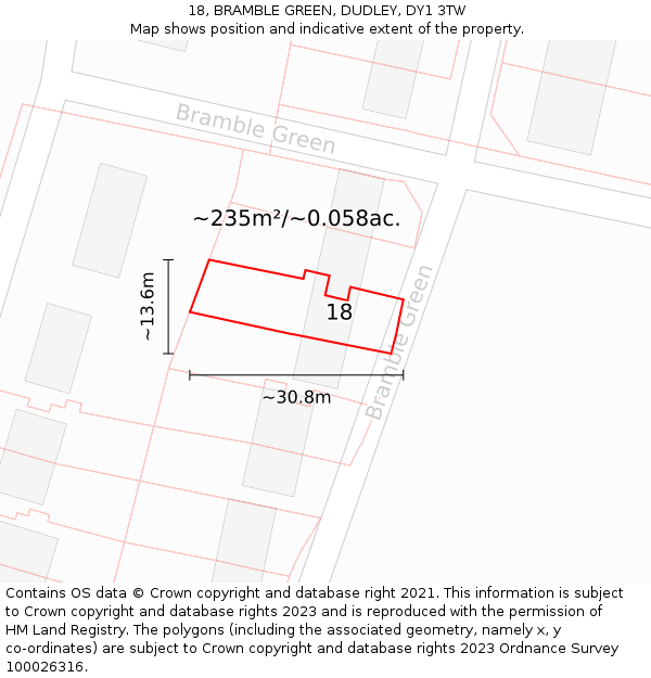18, BRAMBLE GREEN, DUDLEY, DY1 3TW: Plot and title map