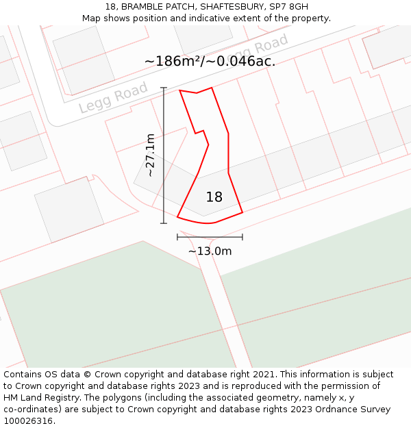 18, BRAMBLE PATCH, SHAFTESBURY, SP7 8GH: Plot and title map