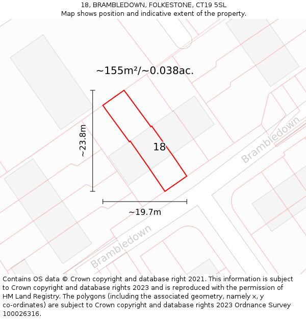 18, BRAMBLEDOWN, FOLKESTONE, CT19 5SL: Plot and title map