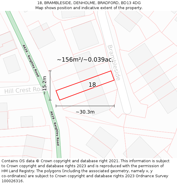 18, BRAMBLESIDE, DENHOLME, BRADFORD, BD13 4DG: Plot and title map