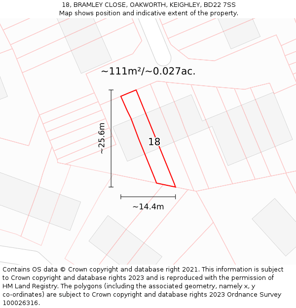 18, BRAMLEY CLOSE, OAKWORTH, KEIGHLEY, BD22 7SS: Plot and title map