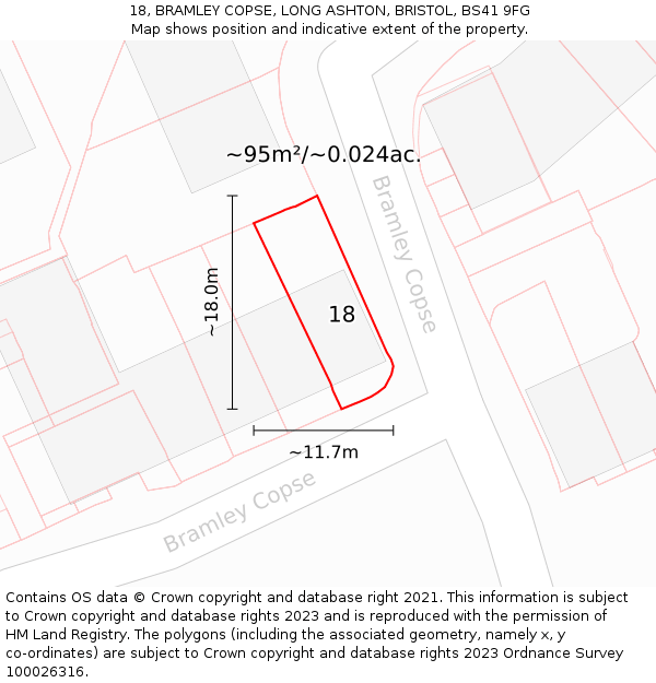 18, BRAMLEY COPSE, LONG ASHTON, BRISTOL, BS41 9FG: Plot and title map