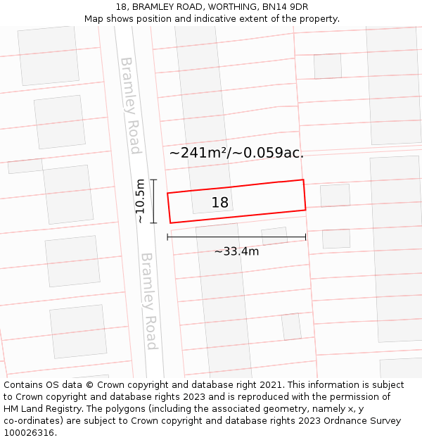18, BRAMLEY ROAD, WORTHING, BN14 9DR: Plot and title map