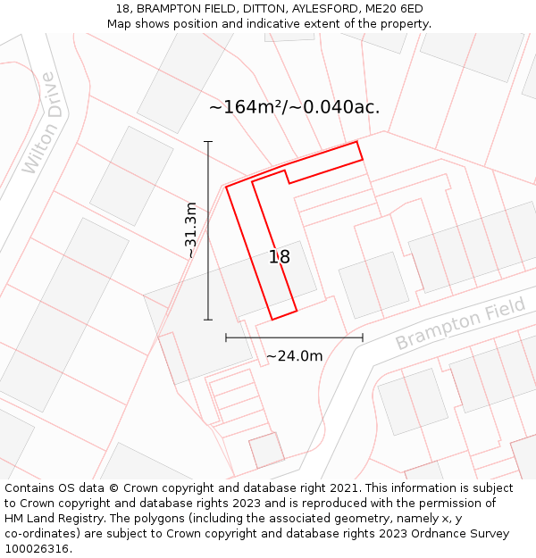 18, BRAMPTON FIELD, DITTON, AYLESFORD, ME20 6ED: Plot and title map
