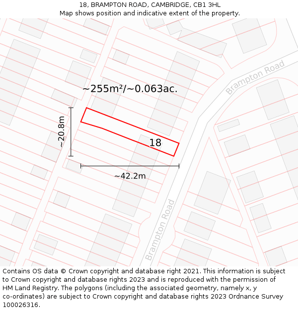 18, BRAMPTON ROAD, CAMBRIDGE, CB1 3HL: Plot and title map