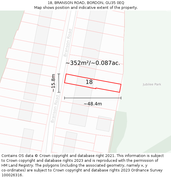 18, BRANSON ROAD, BORDON, GU35 0EQ: Plot and title map