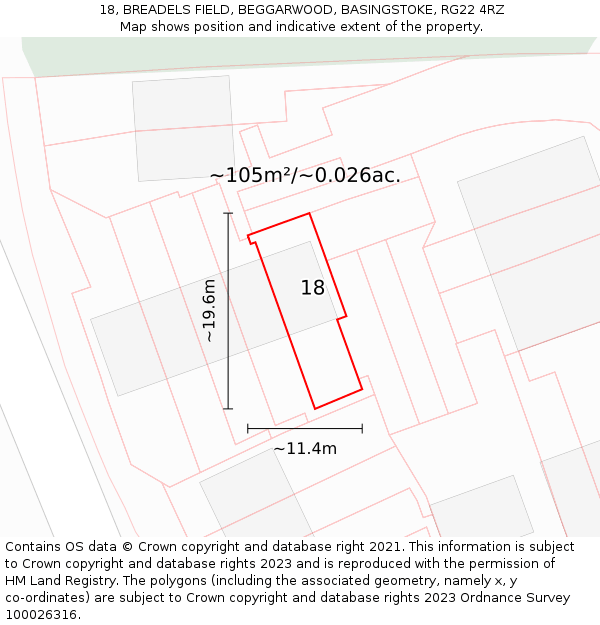 18, BREADELS FIELD, BEGGARWOOD, BASINGSTOKE, RG22 4RZ: Plot and title map