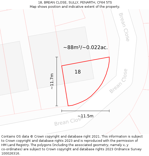 18, BREAN CLOSE, SULLY, PENARTH, CF64 5TS: Plot and title map