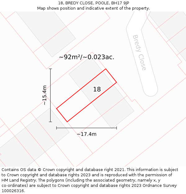 18, BREDY CLOSE, POOLE, BH17 9JP: Plot and title map