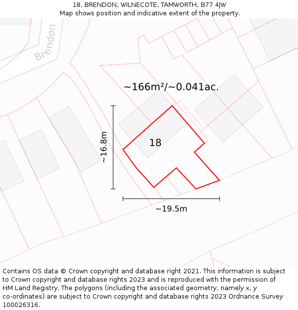 18, BRENDON, WILNECOTE, TAMWORTH, B77 4JW: Plot and title map