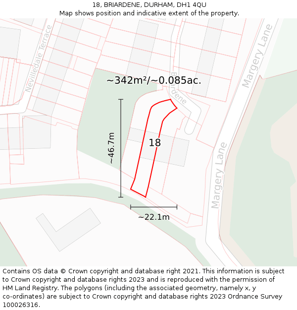 18, BRIARDENE, DURHAM, DH1 4QU: Plot and title map