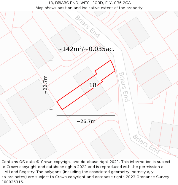 18, BRIARS END, WITCHFORD, ELY, CB6 2GA: Plot and title map