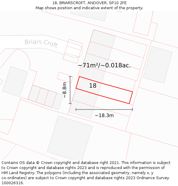 18, BRIARSCROFT, ANDOVER, SP10 2FE: Plot and title map
