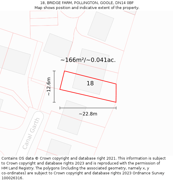 18, BRIDGE FARM, POLLINGTON, GOOLE, DN14 0BF: Plot and title map