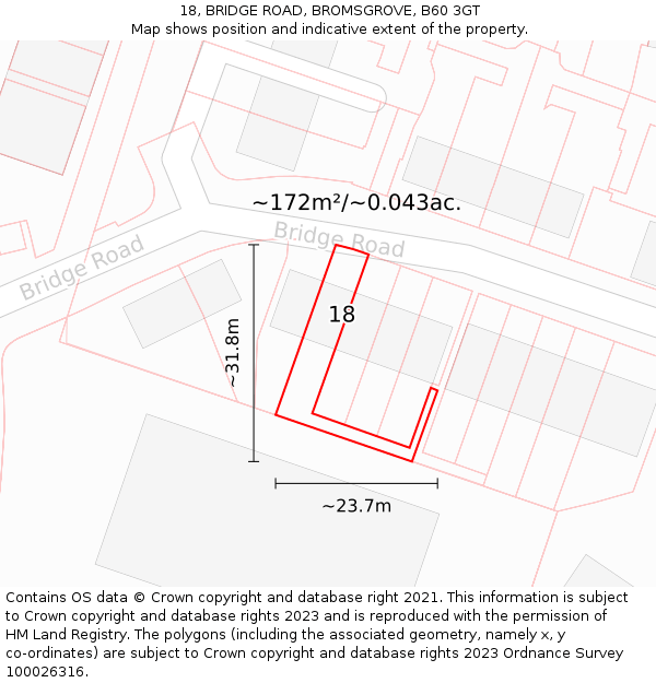 18, BRIDGE ROAD, BROMSGROVE, B60 3GT: Plot and title map