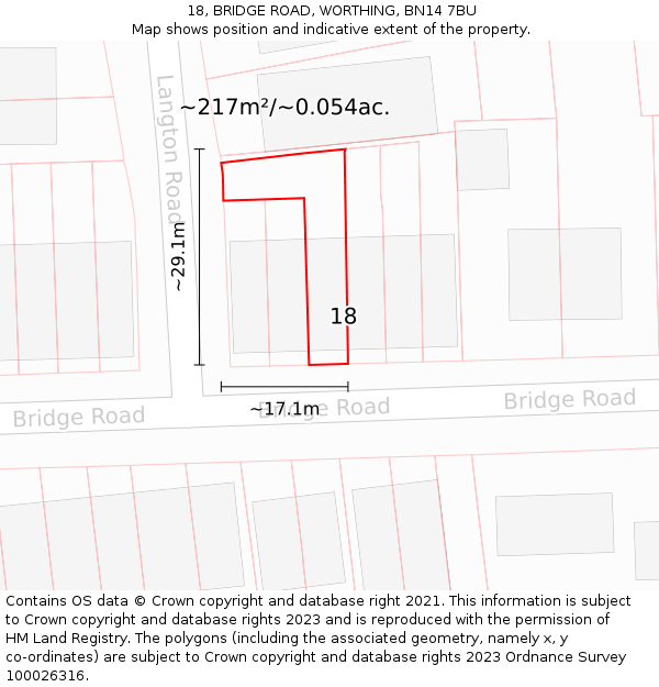 18, BRIDGE ROAD, WORTHING, BN14 7BU: Plot and title map