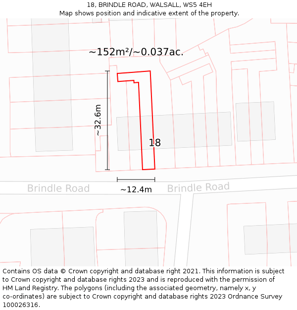 18, BRINDLE ROAD, WALSALL, WS5 4EH: Plot and title map