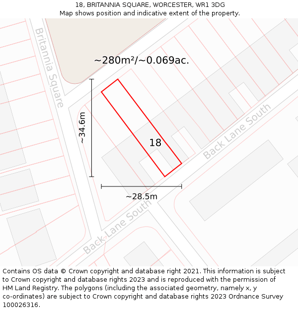 18, BRITANNIA SQUARE, WORCESTER, WR1 3DG: Plot and title map