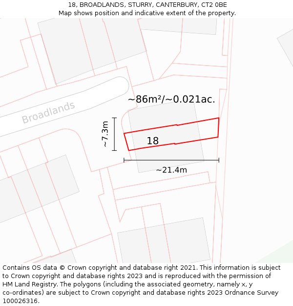 18, BROADLANDS, STURRY, CANTERBURY, CT2 0BE: Plot and title map