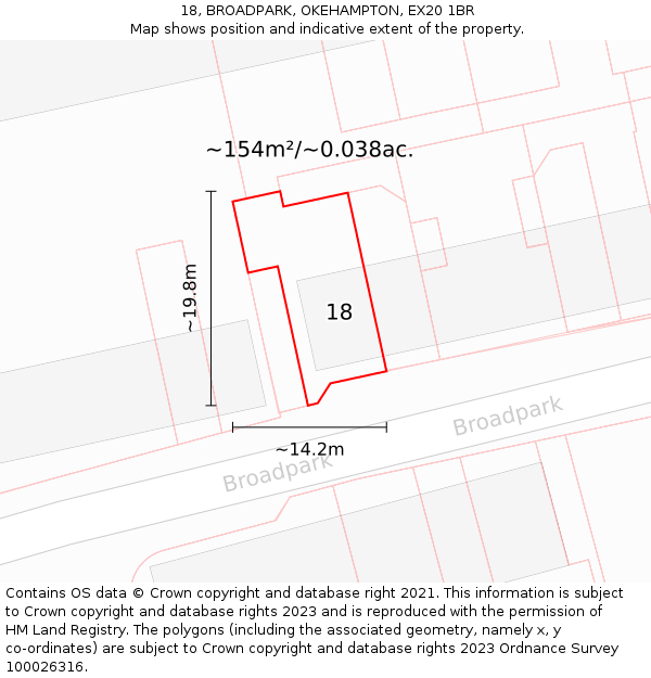 18, BROADPARK, OKEHAMPTON, EX20 1BR: Plot and title map